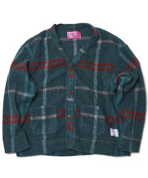 EFFECTEN Double Windowpane Boucle Knit Cardigan