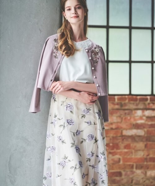 LAISSE PASSE ローズ刺繍チュールフレアースカート