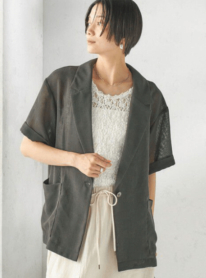 SHIPS for women 麻調 メッシュ ジャケット シャツ