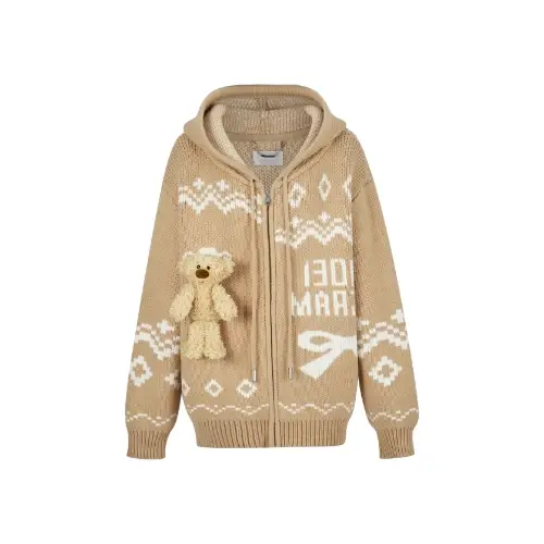 13DE MARZO Fair Isle Bear Zip Knit Hoodie