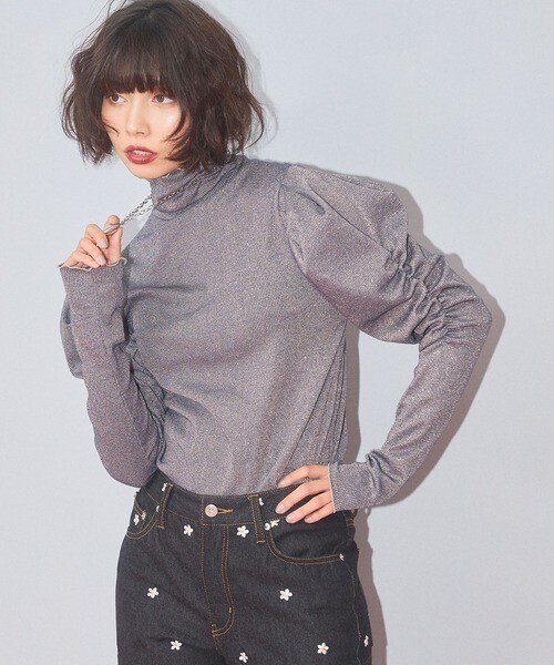 ELLEgirl ラメハイネックパフスリーブトップス