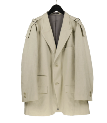 Yohji Yamamoto COTTON LINEN VIYELLA 2-BUTTONS JACKET WITH SHOULDER BUCKLES