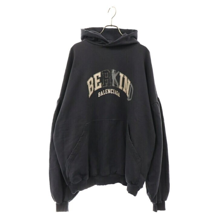 Balenciaga 23AW BE KINDプリントダメージ加工フーディー フロントプリントプルオーバーパーカー