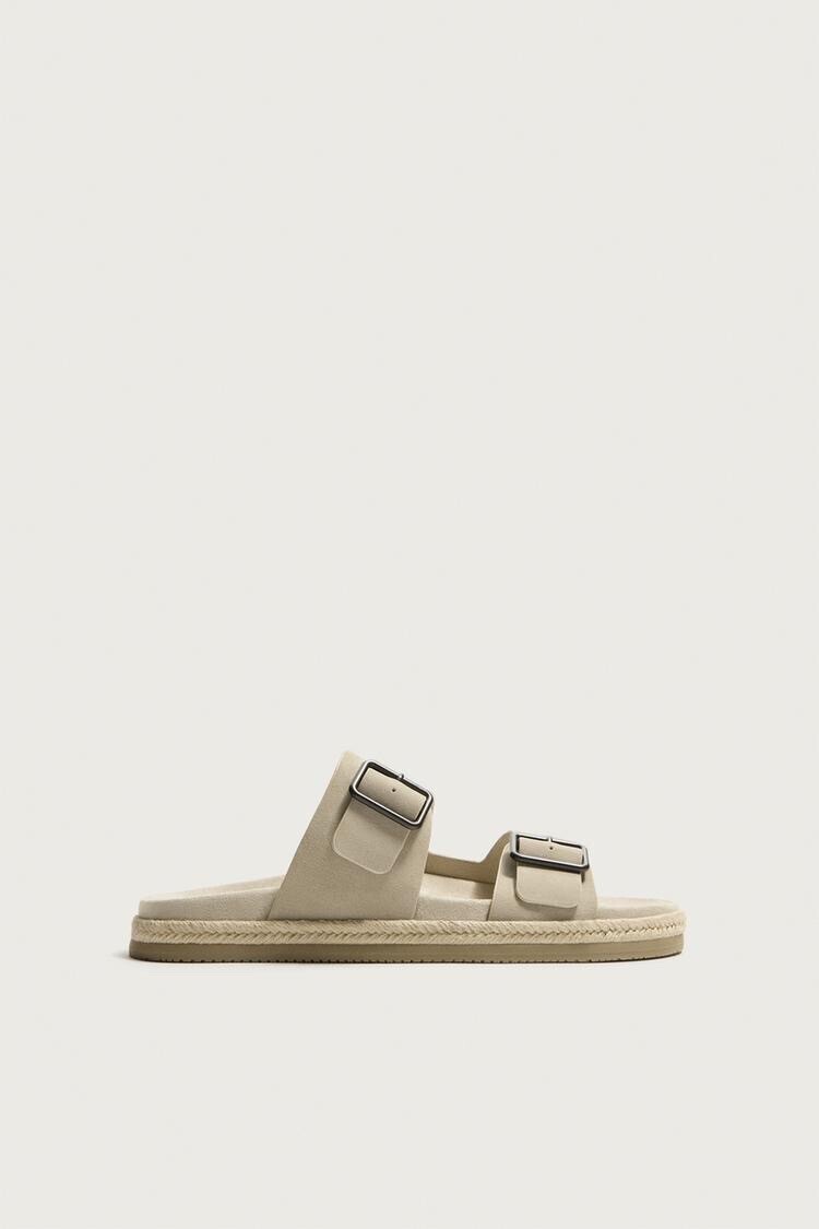 ZARA ダブルストラップレザーサンダル