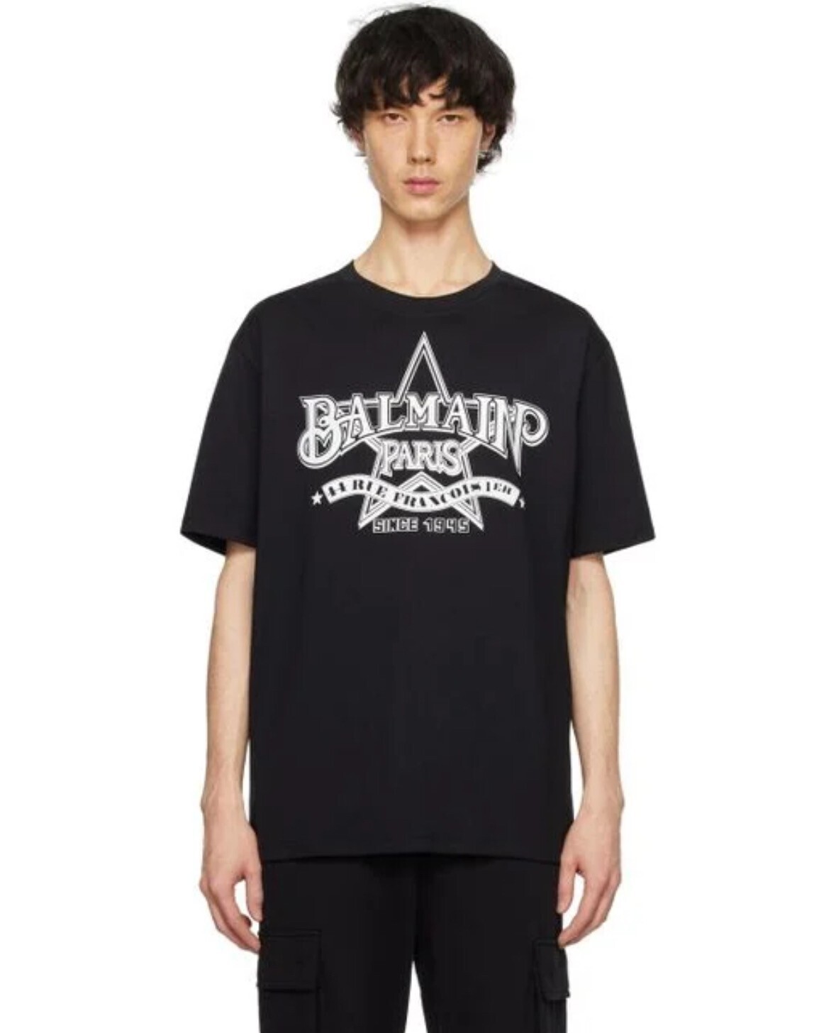 BALMAIN メンズ ブラック ロゴ Tシャツ