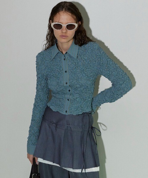 MAISON SPECIAL Checkered Shirring Short Length Shirt
