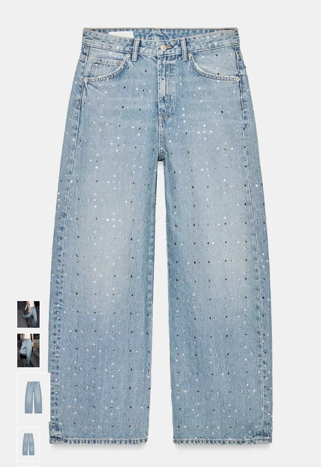 ZARA TRF ミッドライズバギーラインストーンデニムパンツ