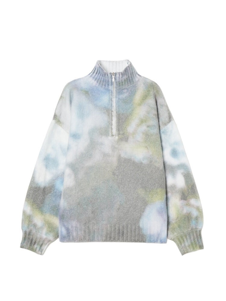 MARTE Flower Print Half Zip Knit