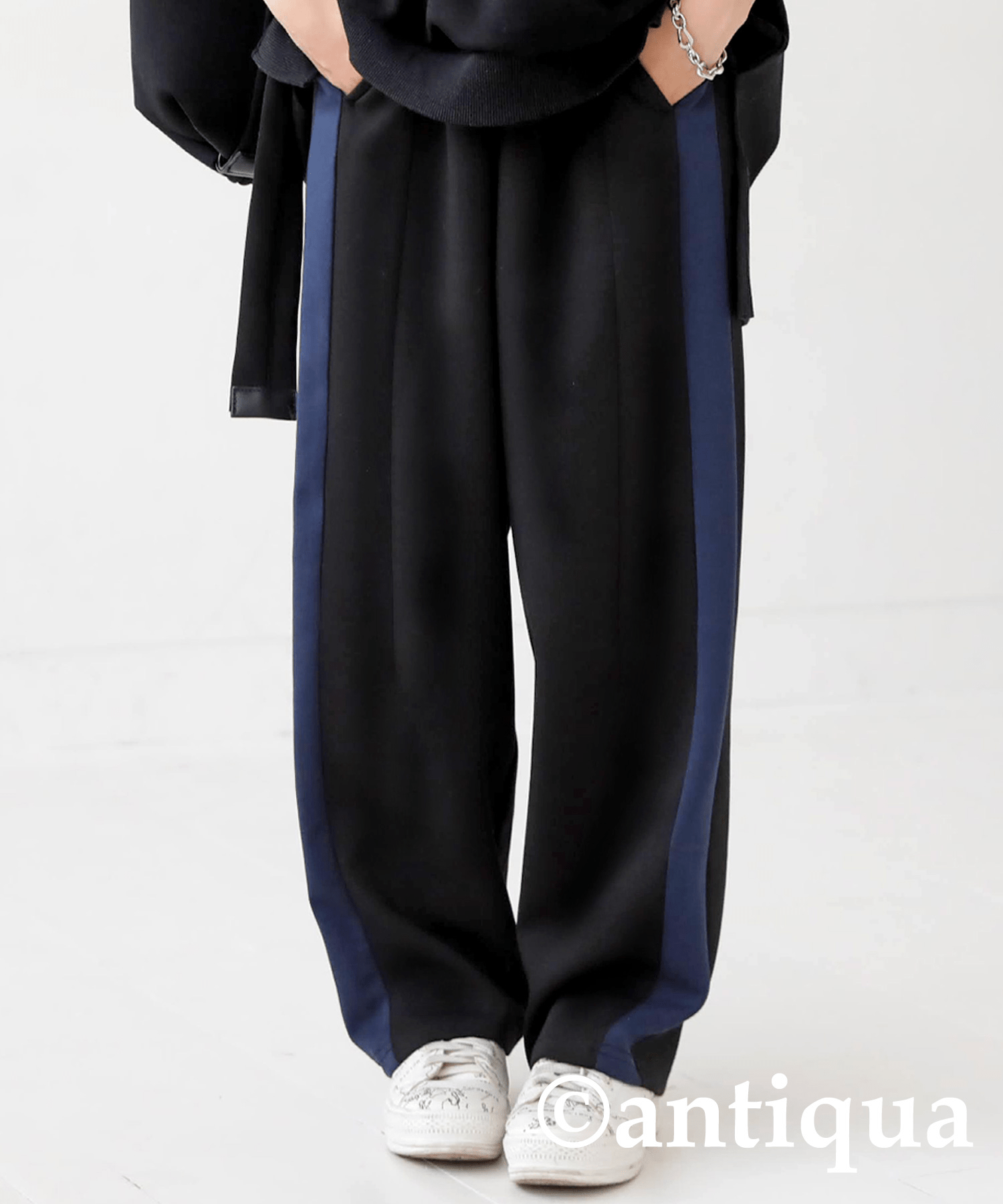 antiqua 配色ラインパンツ パンツ レディース ボトムス ロング 配色・za-00130