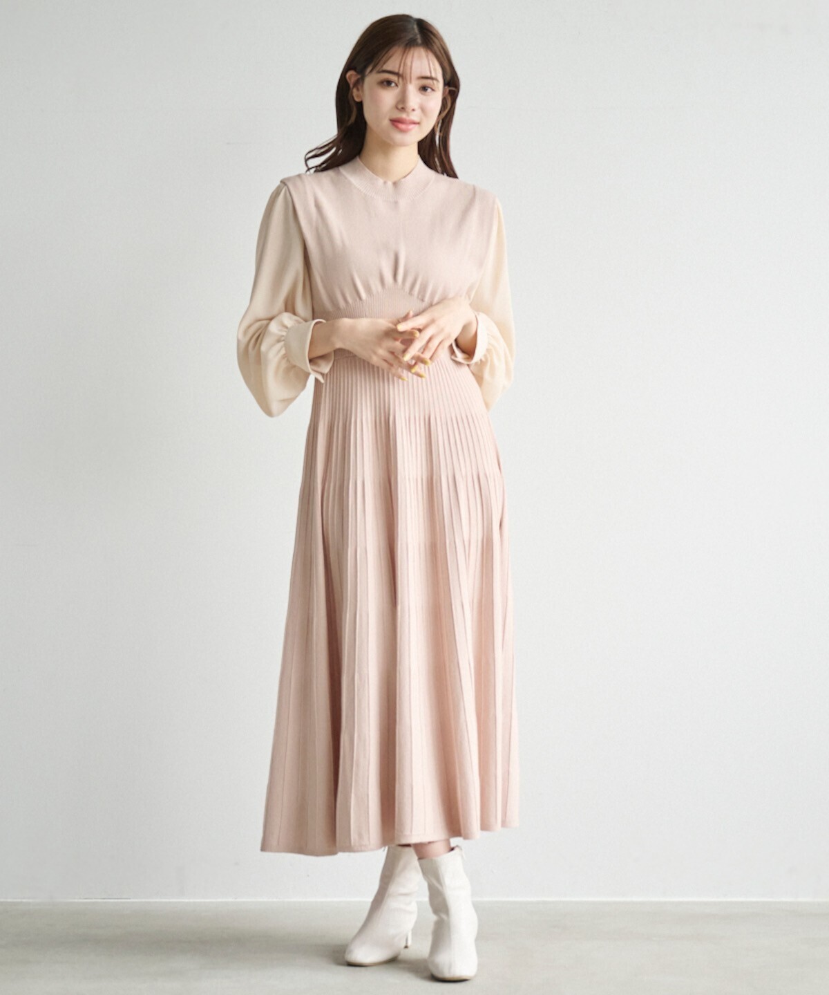 LILLIAN CARAT シフォンスリーブニットワンピース