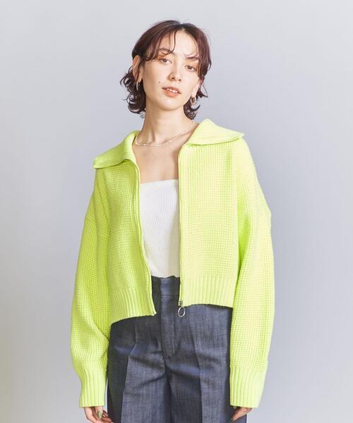 BEAUTY&YOUTH UNITED ARROWS コットンアクリル タックワッフル ジップアップ カーディガン