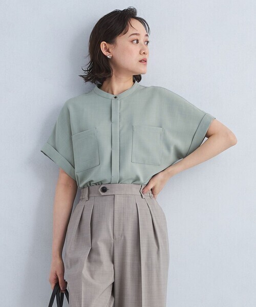 green label relaxing スタンド ショート スリーブ ポケット シャツ -マシンウォッシャブル・防シワ-