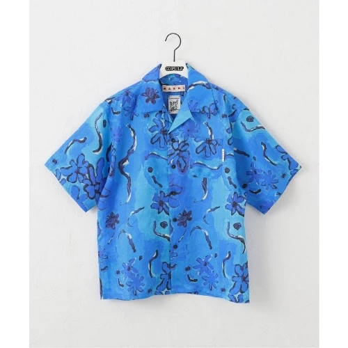 MARNI ブルー プリント入りラミー製ボウリングシャツ