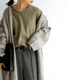 antiqua Vネック フライスロンT ロンT レディース カットソー 綿・na-00348