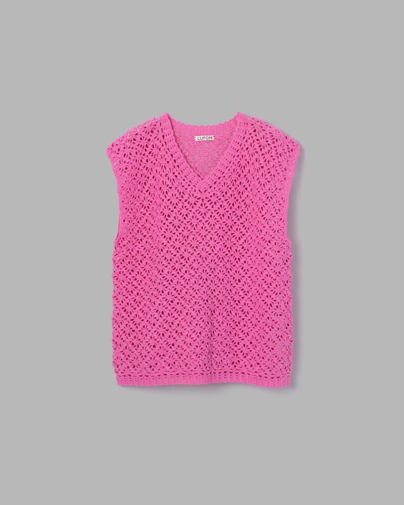 LUFON CROCHET HAND KNIT VEST - PINK