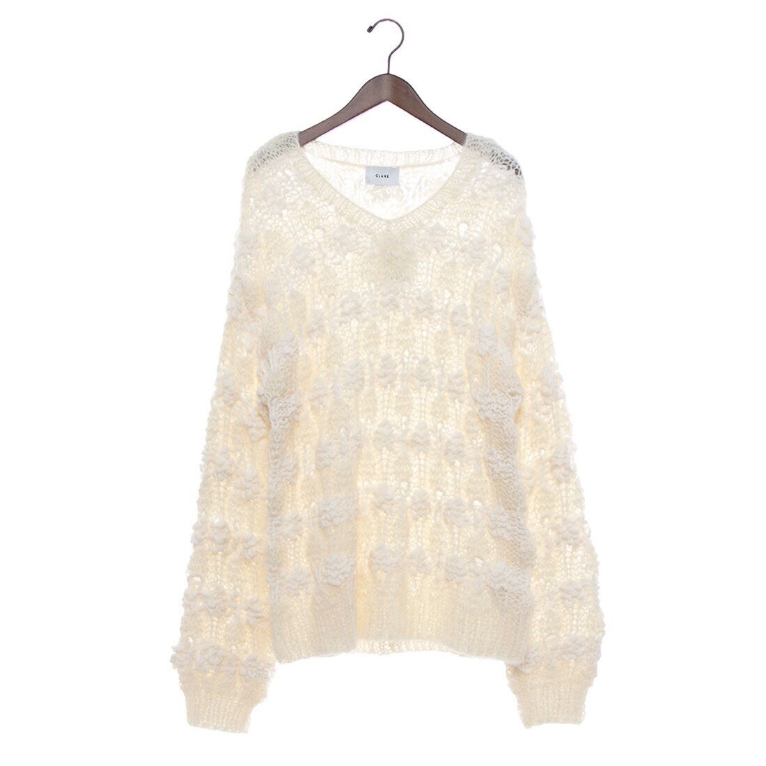 CLANE BUMPY OVER V NECK KNIT TOPS (IVORY)
