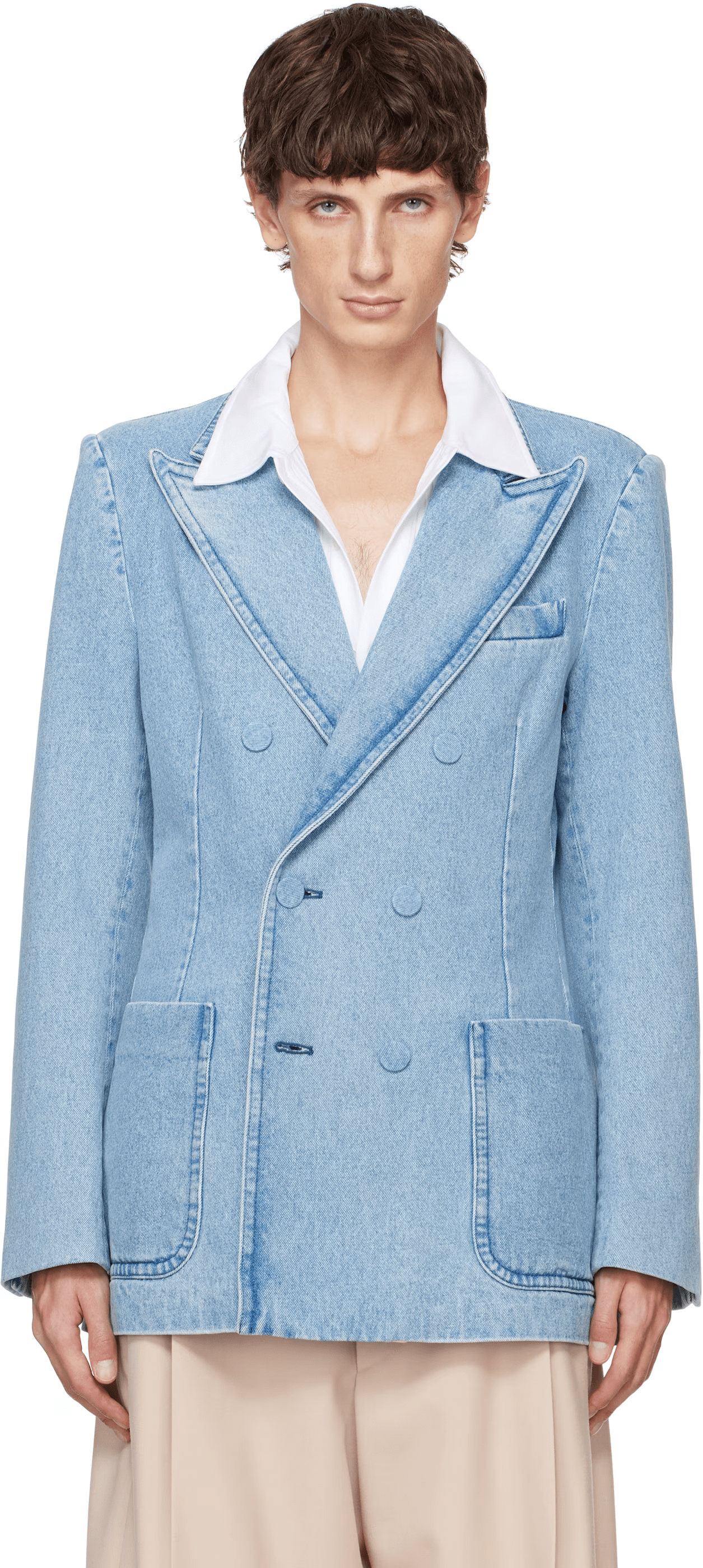 Dries Van Noten ブルー タイトフィット デニム テーラードジャケット