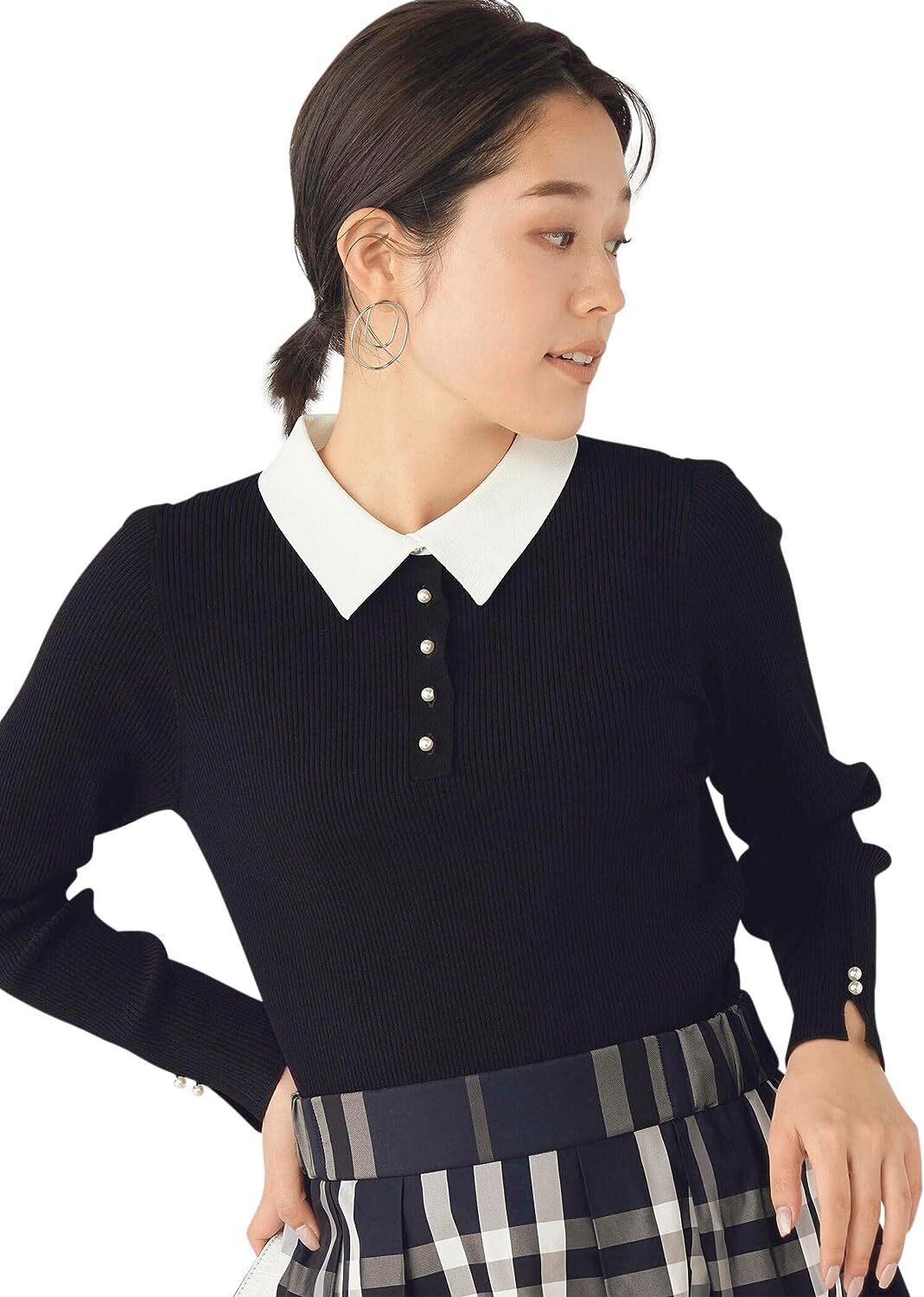 NOLLEY'S 《手洗い可能》リブパールポロプルオーバーニット