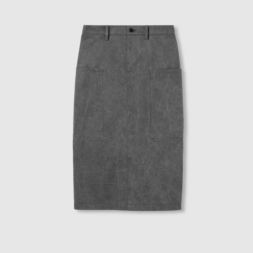 GUCCI MID-LENGTH COTTON CANVAS DELAVÉ SKIRT