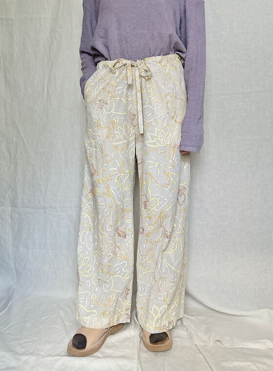 kéngo "tooku no kuni" printed waist drawstring pants