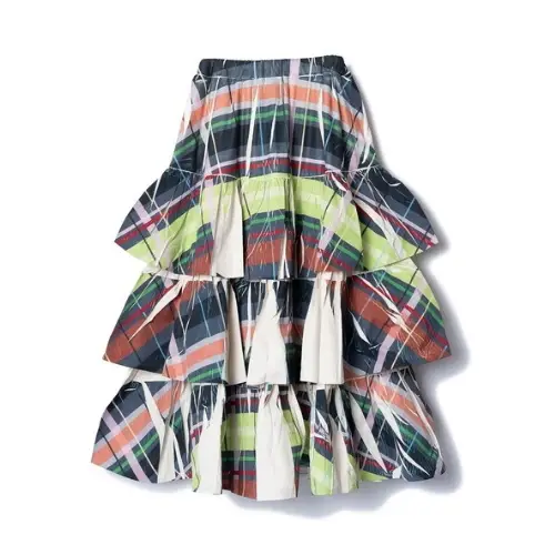 NON TOKYO DIRECT PRINT RIB GATHER LONG SKIRT