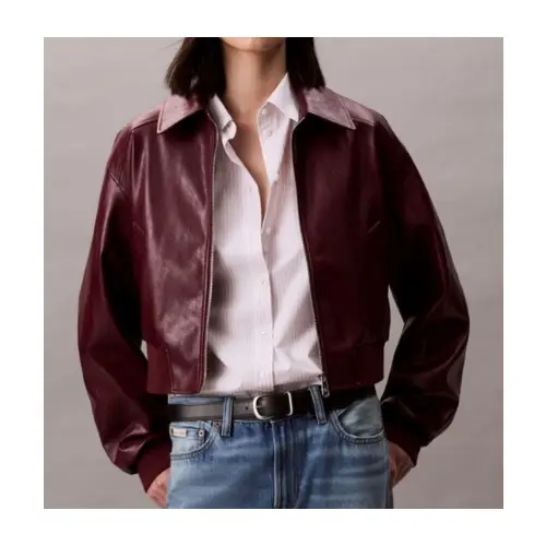 Calvin Klein クロップドクリンクルフェイクレザージャケット