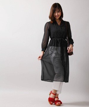 WEGO シフォン開襟ガウンワンピース