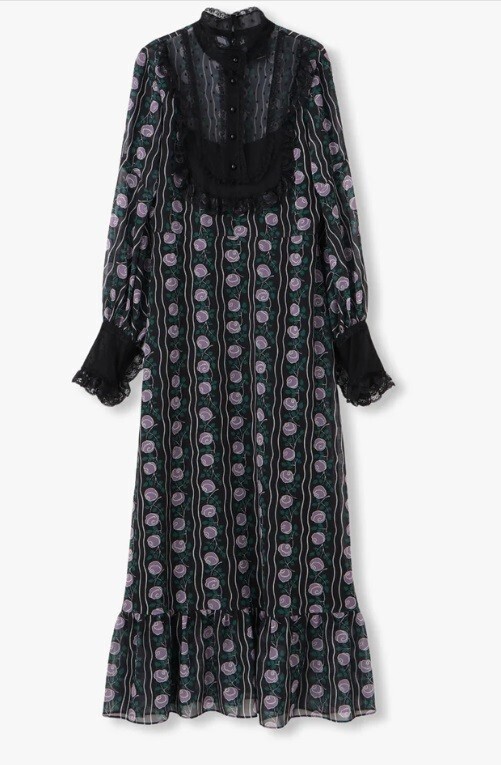 ANNA SUI ROSETTI CHIFFON VICTORIAN BIB DRESS