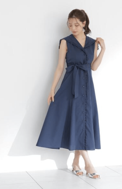 PROPORTION BODY DRESSING セーラーカラーレーストリムワンピース