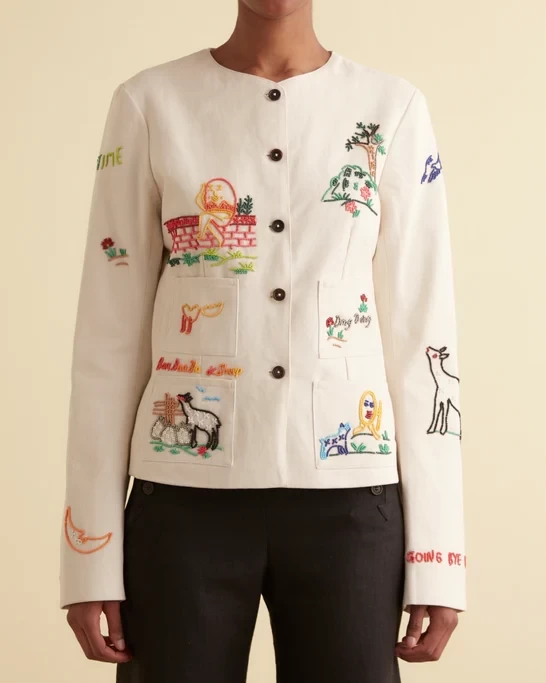 Bode Nursery Rhyme Beaded Cotton Jacket