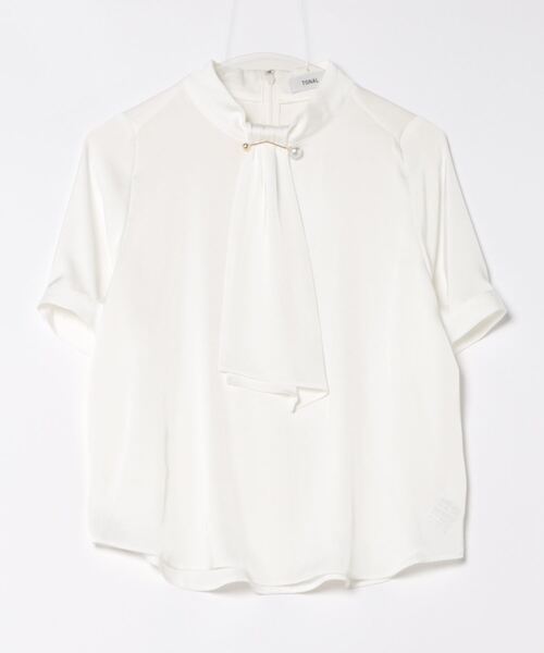 TONAL ボウタイパールパーツ半袖ブラウス