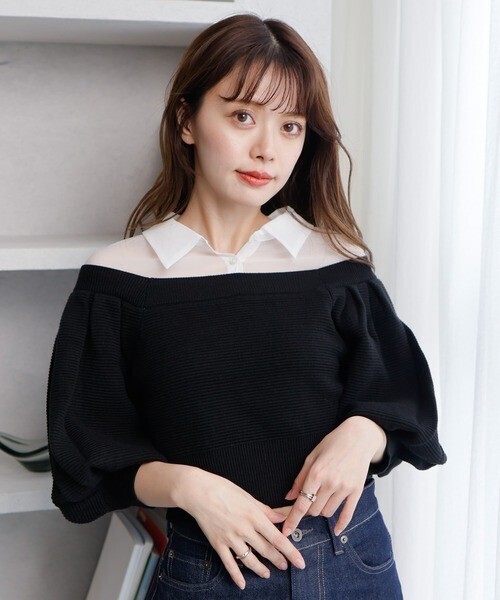 LADYMADE シャツレイヤードボリュームスリーブニット
