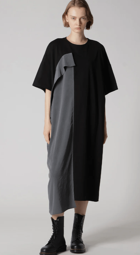 Y's CREPE de CHINE/COTTON JERSEY COMBINATION HALF SLEEVE DRESS