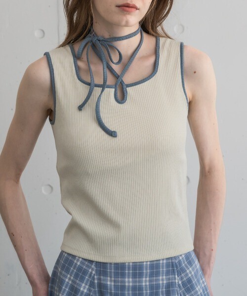 idem cup in bi color camisole/配色タンクトップ【カップ付き】