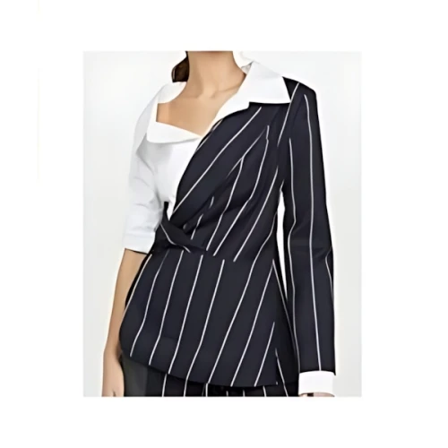 Monse Pinstriped Blazer And Poplin Combo Top In Navy