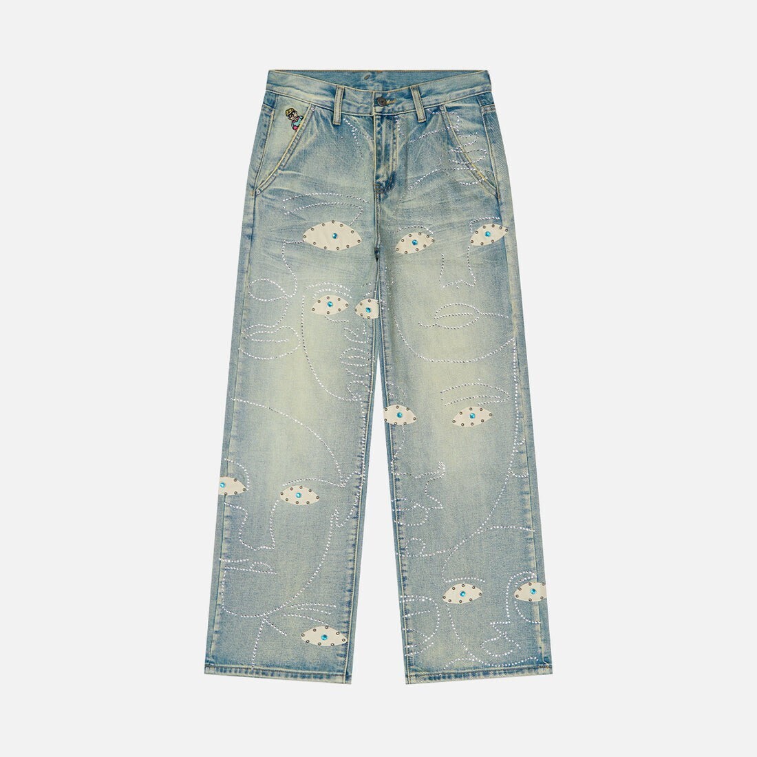KIDSUPER STUDDED FACE JEANS - BLUE
