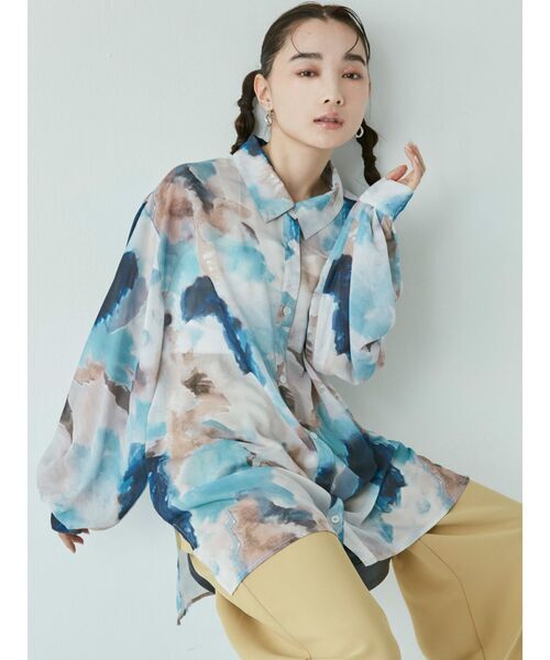 MURUA 【WEB限定】ニュアンスプリントオーバーシャツ