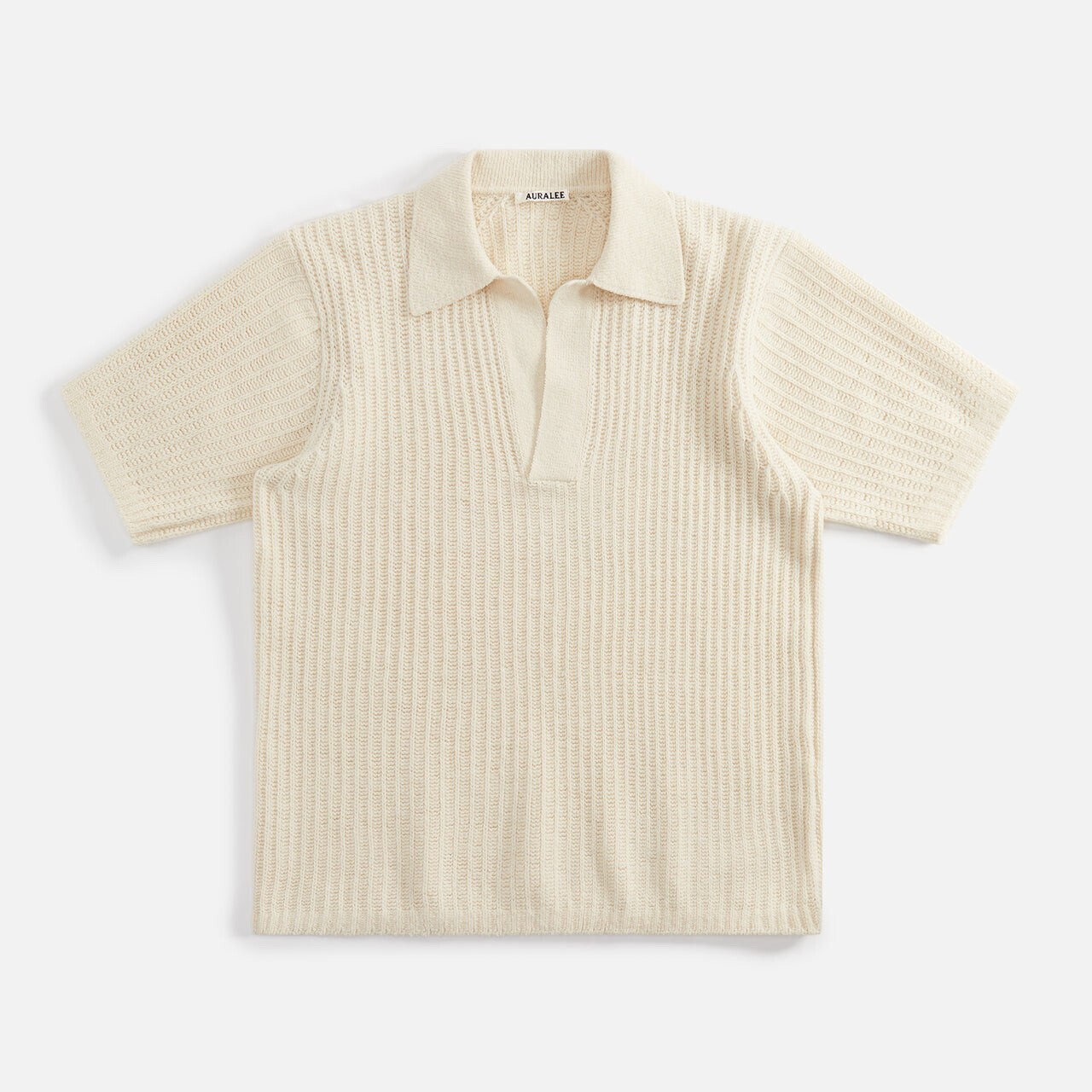 AURALEE Brushed Cotton Wool Rib Knit Skipper Polo