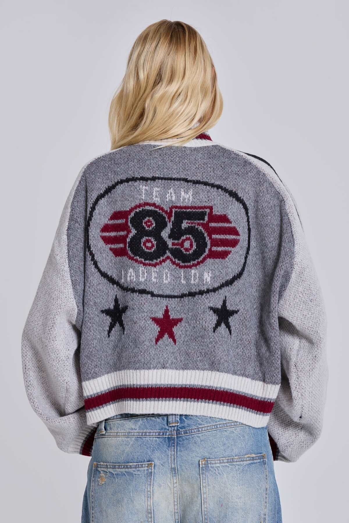 Jaded London Grey Team 85 Knitted Bomber Jacket