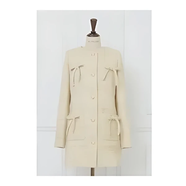 MISTREASS Narrow Ribbon Tweed Collarless Coat