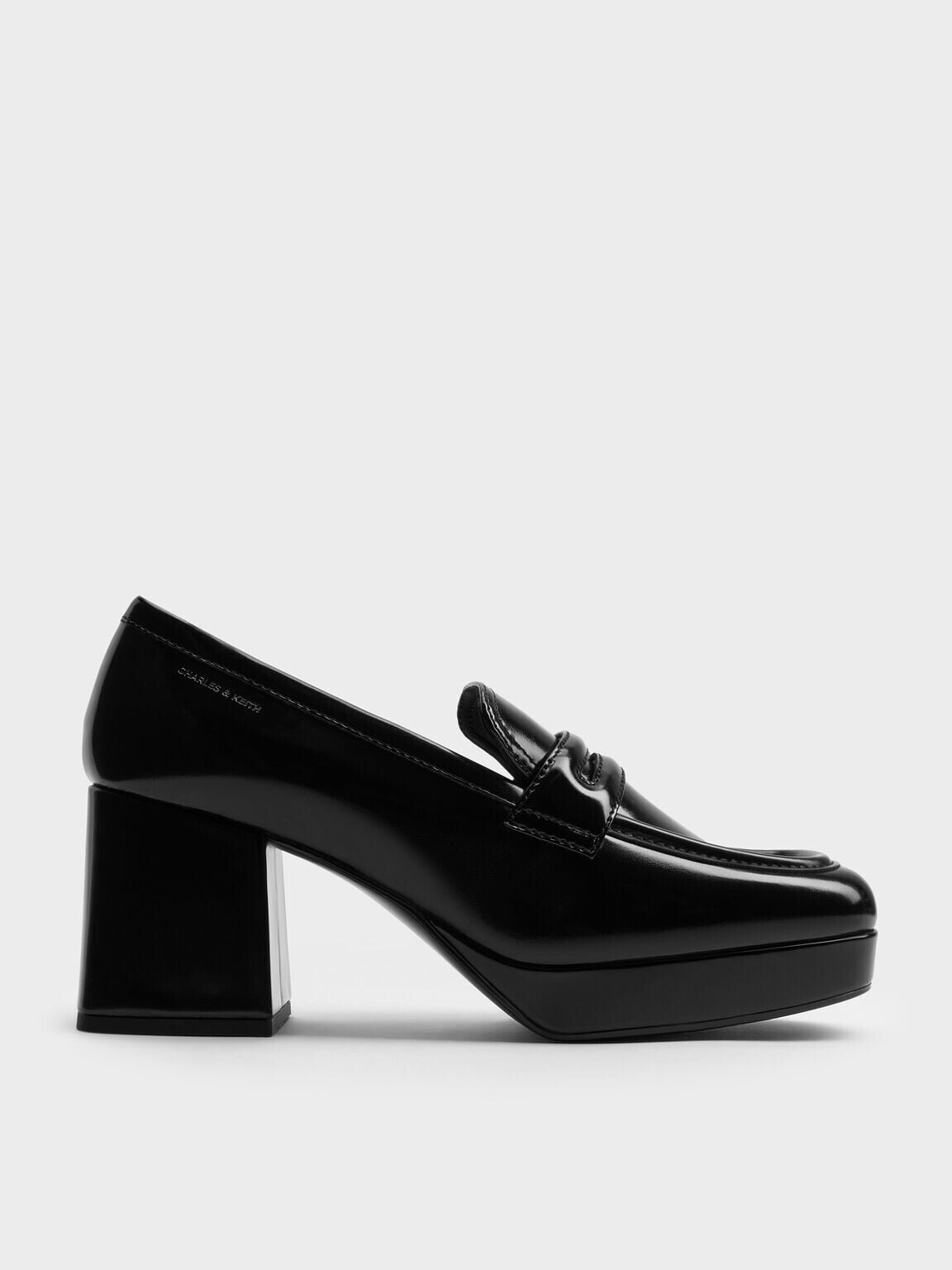 CHARLES & KEITH プラットフォーム ブロックヒールローファーパンプス - ブラックボックス