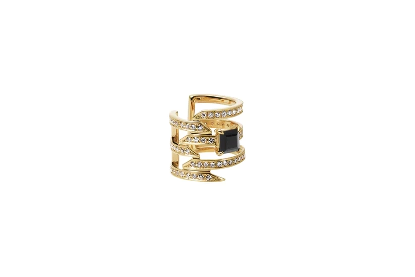RIEFE JEWELLERY Offset Ear Cuff_YG × Black Onyx × White Dia(optional)