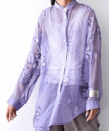 antiqua 楊柳シアーシャツ シャツ レディース 長袖 花柄・py-00566