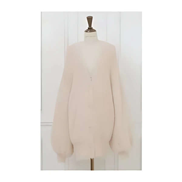 MISTREASS Ribbon Button Long Shaggy Knit Cardigan