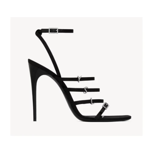 SAINT LAURENT ジェリー サンダル（クレープサテン＆ラインストーン）