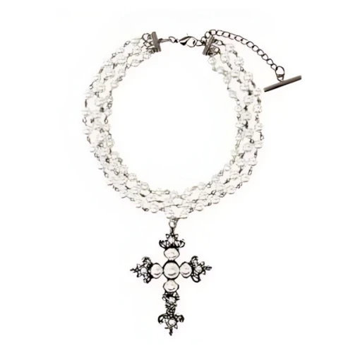 OHTNYC PEARL CROSS NECKLACE