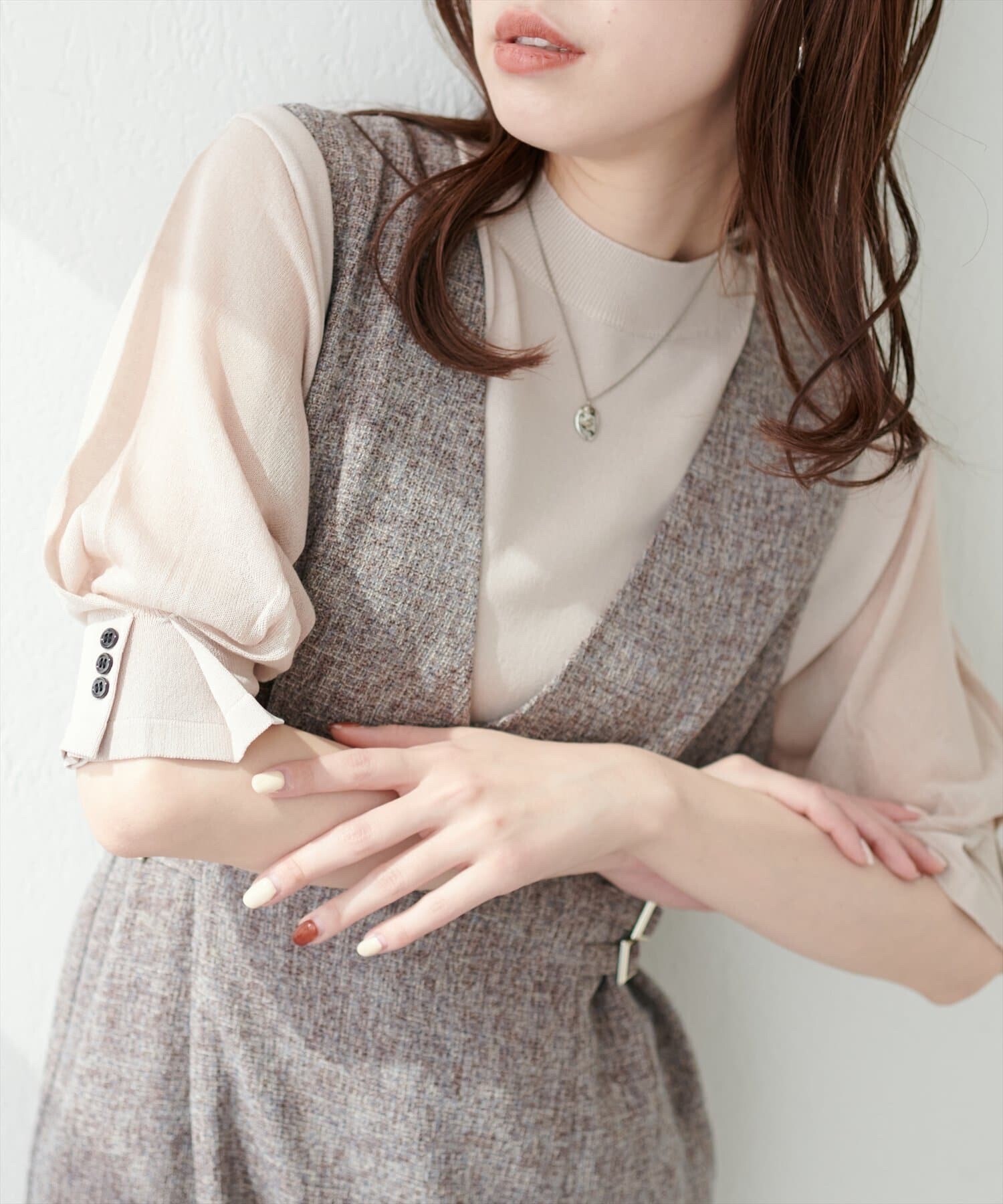 natural couture 袖シアーおしゃれ強撚ニット