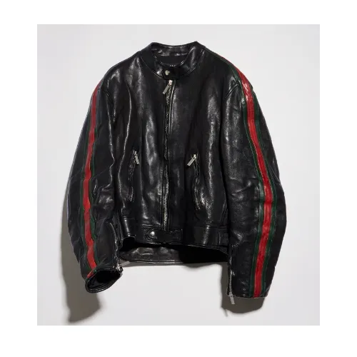 GUCCI Buffalo leather biker jacket with Web
