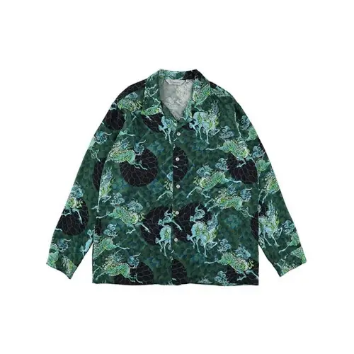 NIPOALOHA QILIN AND CHRYSANTHEMUM SILK LONG SLEEVE ALOHA SHIRT