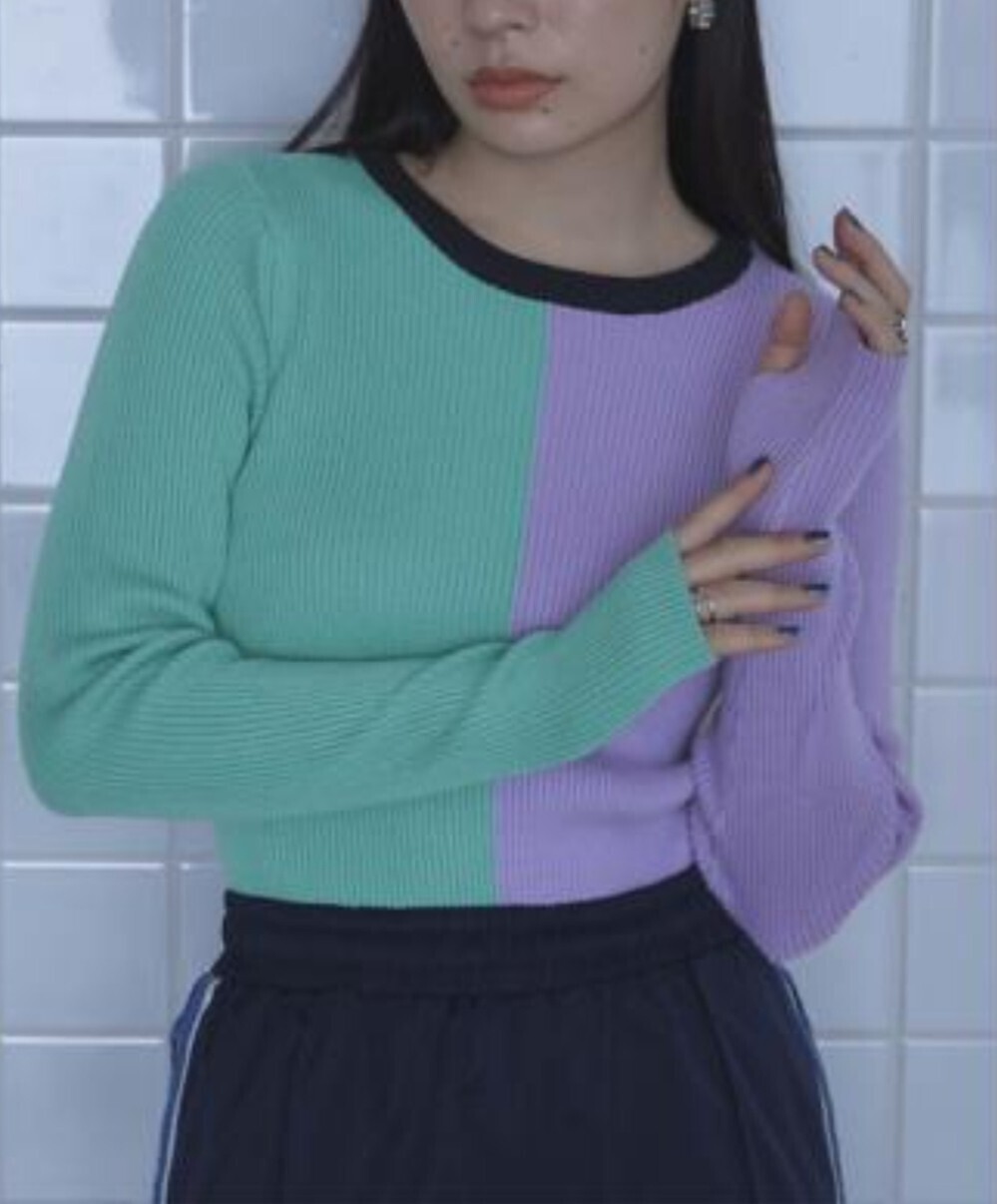 miette カラーブロックリブニット